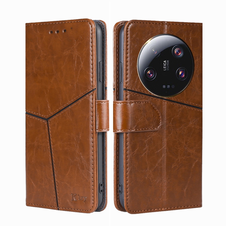 

For Xiaomi 13 Ultra 5G Geometric Stitching Leather Phone Case(Light Brown)