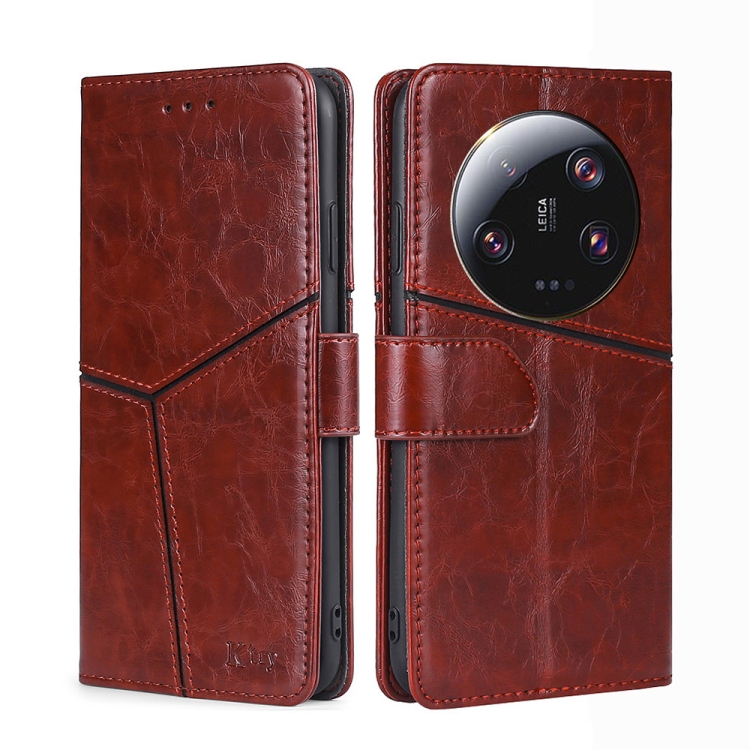 

For Xiaomi 13 Ultra 5G Geometric Stitching Leather Phone Case(Dark Brown)