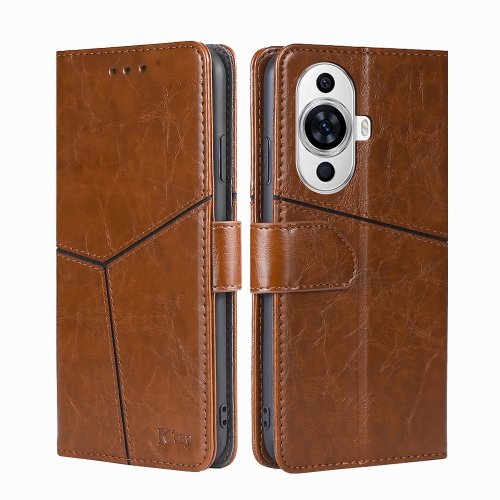 

For Huawei nova 11 4G Geometric Stitching Leather Phone Case(Light Brown)