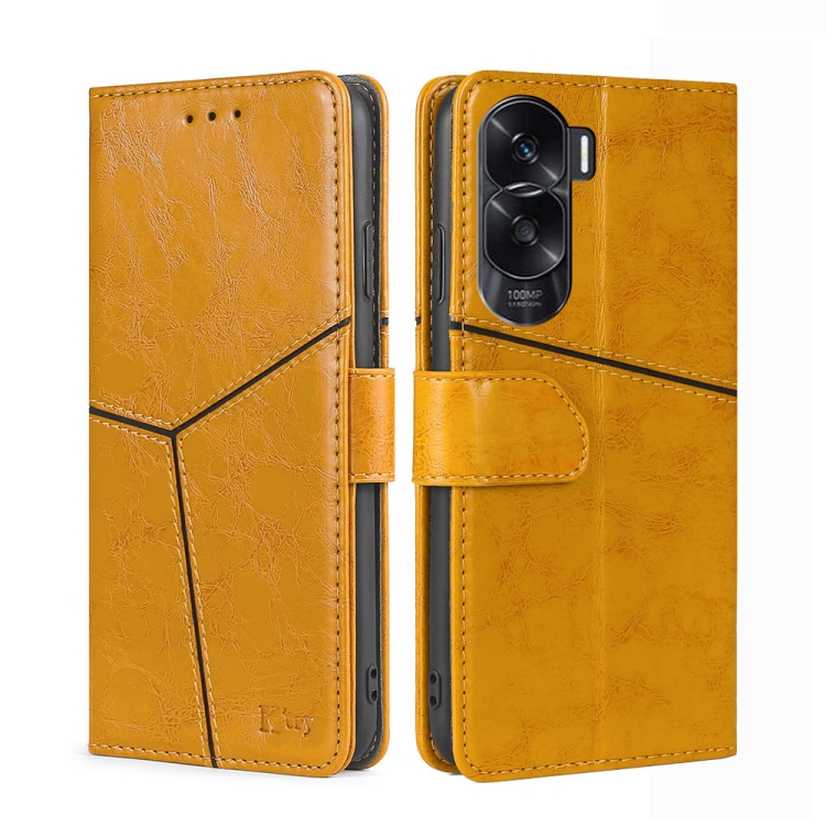 

For Honor X50i 5G Geometric Stitching Leather Phone Case(Yellow)