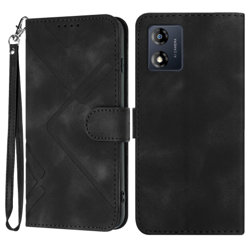 

For Motorola Moto E13 Line Pattern Skin Feel Leather Phone Case(Black)