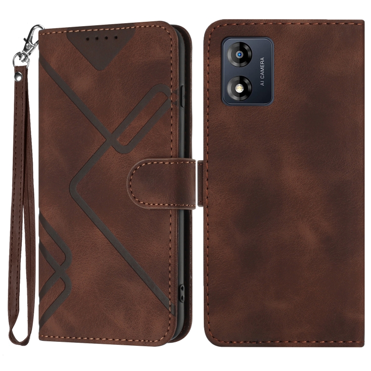 

For Motorola Moto E13 Line Pattern Skin Feel Leather Phone Case(Coffee)