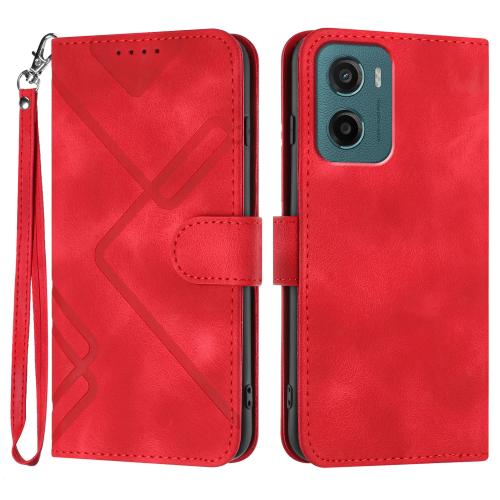 

For Motorola Moto G05 Line Pattern Skin Feel Leather Phone Case(Red)