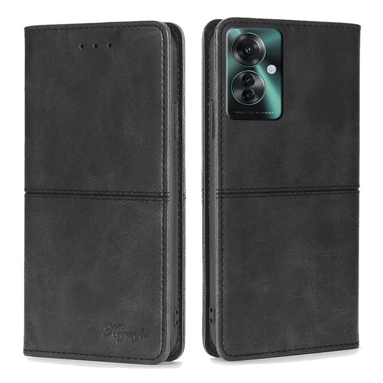 

For OPPO Reno11 F 5G Cow Texture Magnetic Leather Phone Case(Black)