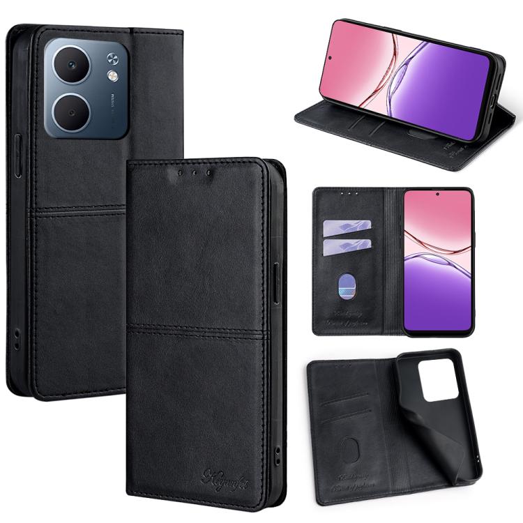 

For OPPO A5x 5G Global Cow Texture Magnetic Leather Phone Case(Black)