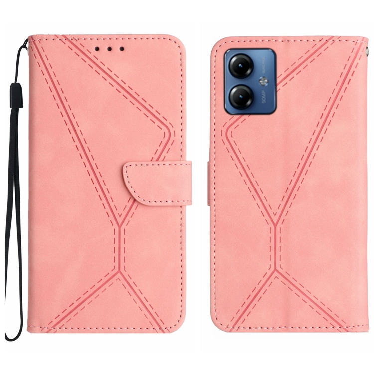 

For Motorola Moto G14 Stitching Embossed Leather Phone Case(Pink)