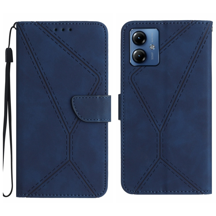 

For Motorola Moto G14 Stitching Embossed Leather Phone Case(Blue)