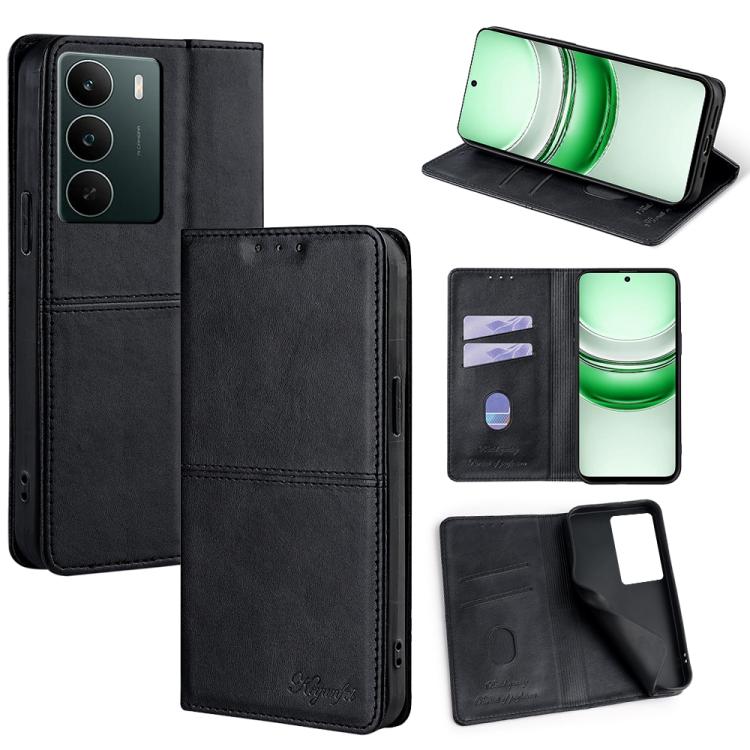 

For Realme C71 4G Cow Texture Magnetic Leather Phone Case(Black)