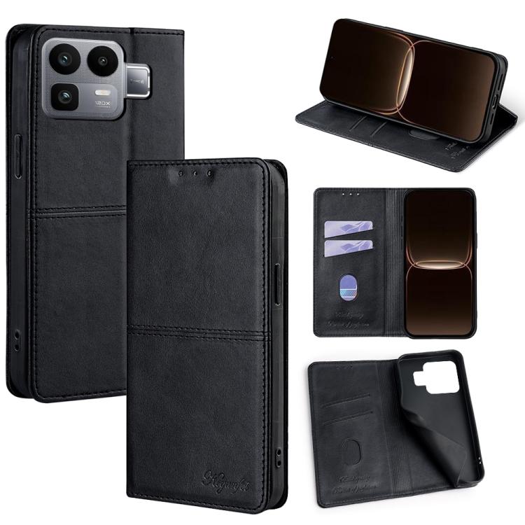 

For Realme Neo8 5G Cow Texture Magnetic Leather Phone Case(Black)