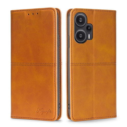 

For Xiaomi Redmi Note 12 Turbo Cow Texture Magnetic Leather Phone Case(Light Brown)