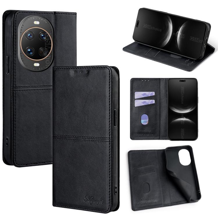 

For Huawei nova 14 Ultra 5G Cow Texture Magnetic Leather Phone Case(Black)