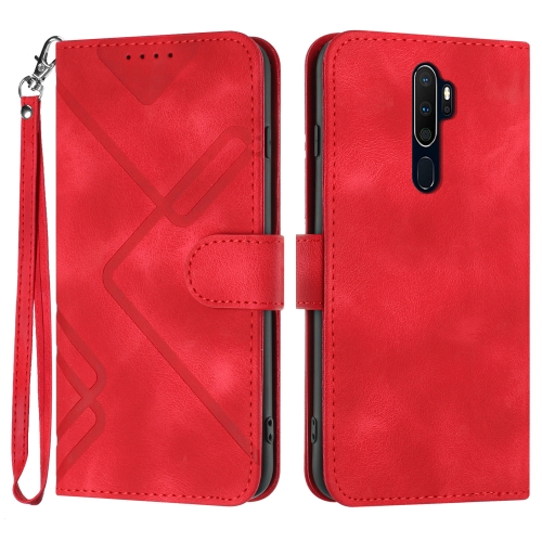 

For OPPO A9 2020/A5 2020 Line Pattern Skin Feel Leather Phone Case(Red)