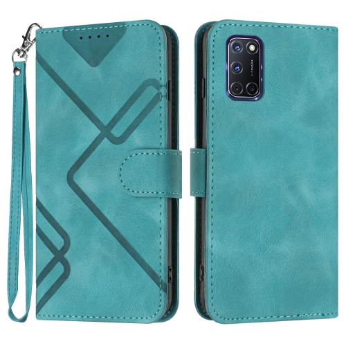 

For OPPO A52 / A72 / A92 Line Pattern Skin Feel Leather Phone Case(Light Blue)