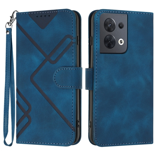 

For OPPO Reno8 5G Line Pattern Skin Feel Leather Phone Case(Royal Blue)