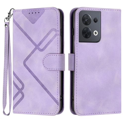 

For OPPO Reno8 5G Line Pattern Skin Feel Leather Phone Case(Light Purple)