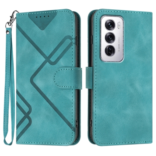 

For OPPO Reno12 Global Line Pattern Skin Feel Leather Phone Case(Light Blue)