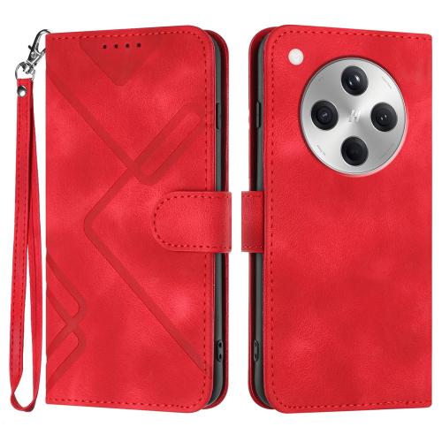 

For OPPO Find X8 Line Pattern Skin Feel Leather Phone Case(Red)