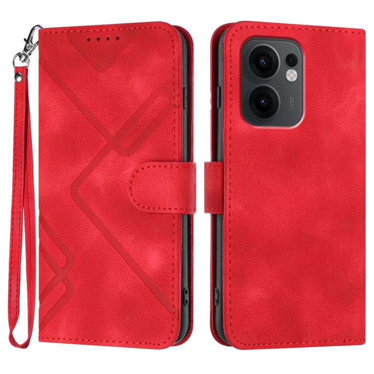 

For OPPO Reno13 F 4G / 5G Line Pattern Skin Feel Leather Phone Case(Red)