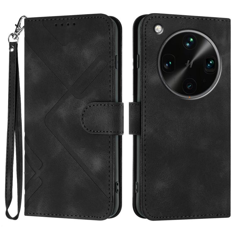 

For OPPO Find X8 Ultra Line Pattern Skin Feel Leather Phone Case(Black)