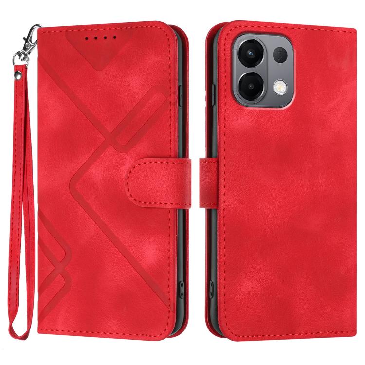 

For OPPO K13 5G Line Pattern Skin Feel Leather Phone Case(Red)