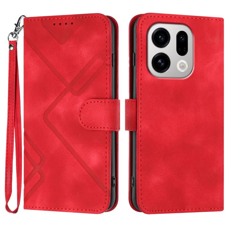 

For OPPO Find X9 Line Pattern Skin Feel Leather Phone Case(Red)