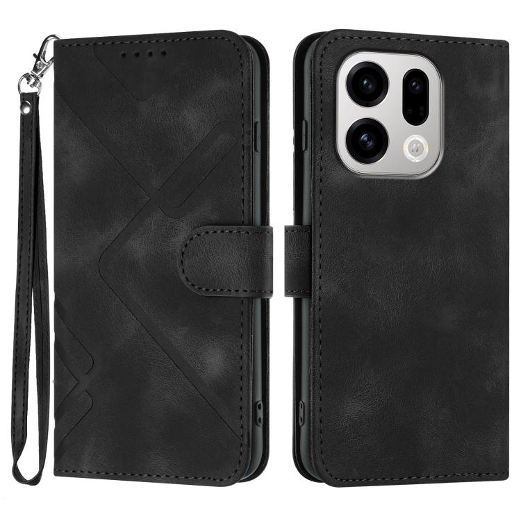 

For OPPO Find X9 Line Pattern Skin Feel Leather Phone Case(Black)