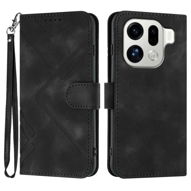 

For OPPO Find X9 Pro Line Pattern Skin Feel Leather Phone Case(Black)