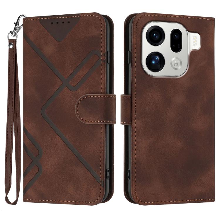 

For OPPO Find X9 Pro Line Pattern Skin Feel Leather Phone Case(Coffee)
