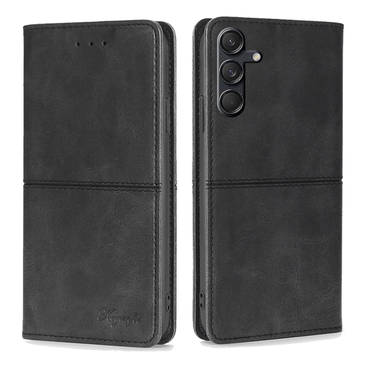 

For Samsung Galaxy M55 5G Cow Texture Magnetic Leather Phone Case(Black)