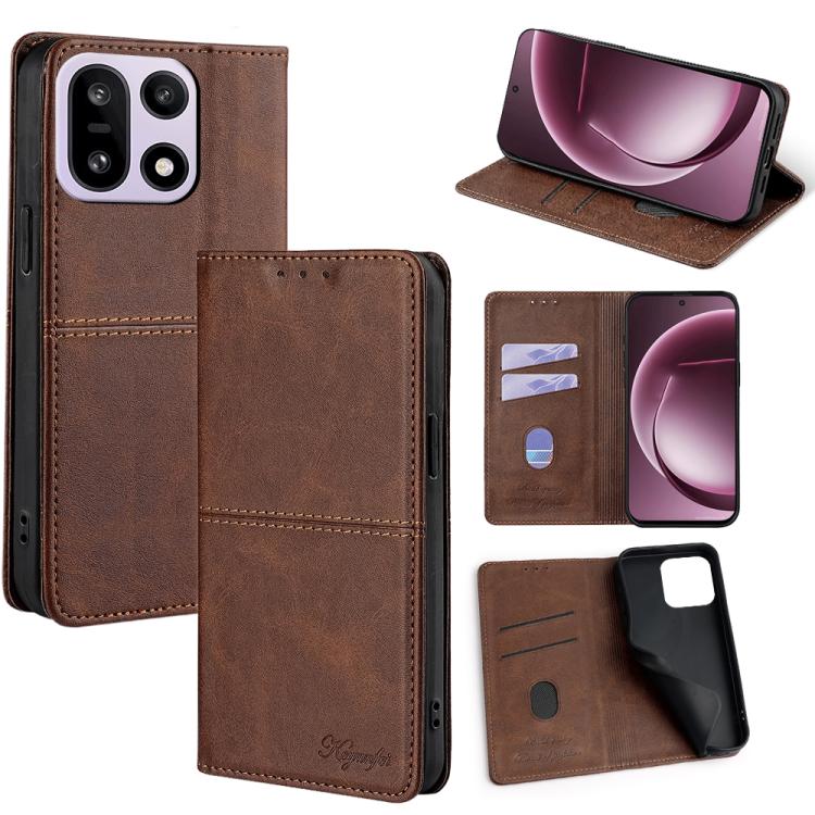 For OnePlus 15 5G Cow Texture Magnetic Leather Phone Case(Dark Brown)