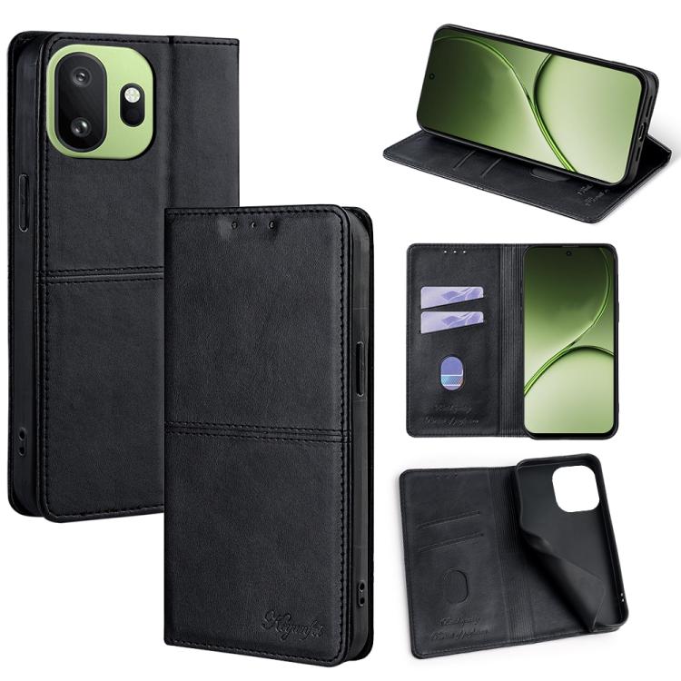 

For OnePlus 15T 5G Cow Texture Magnetic Leather Phone Case(Black)