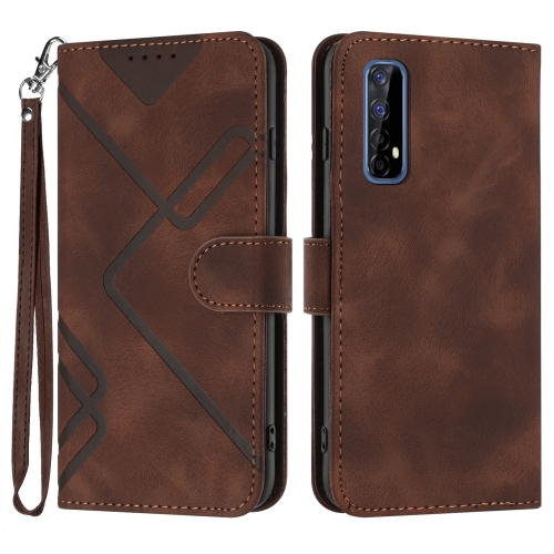 

For Realme 7 / Narzo 20 Pro Line Pattern Skin Feel Leather Phone Case(Coffee)