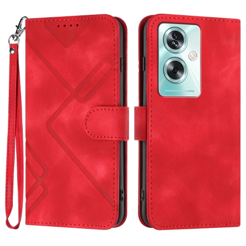 

For OPPO A79 Line Pattern Skin Feel Leather Phone Case(Red)