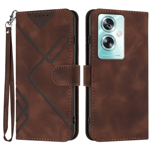 

For OPPO A79 Line Pattern Skin Feel Leather Phone Case(Coffee)