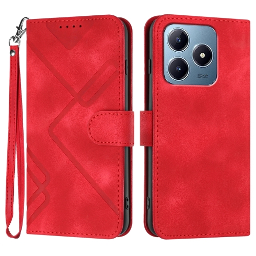 

For Realme C63 / C61 Global Line Pattern Skin Feel Leather Phone Case(Red)