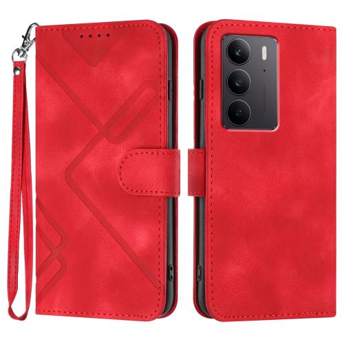 

For Realme C75 Global Line Pattern Skin Feel Leather Phone Case(Red)