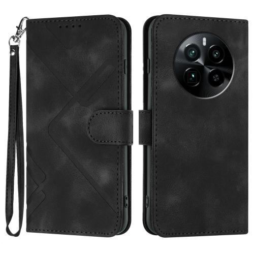 

For Realme GT5 Pro Line Pattern Skin Feel Leather Phone Case(Black)