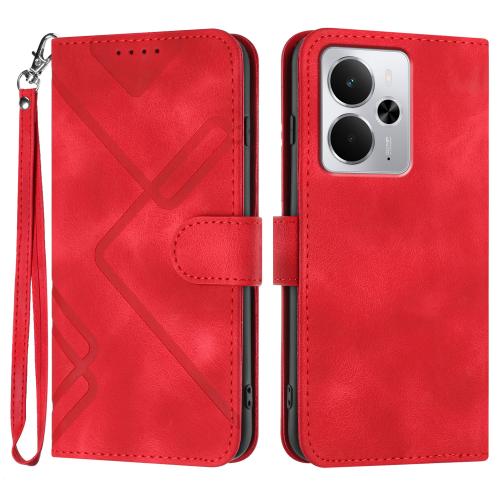 

For Realme 14 / P3 5G Global Line Pattern Skin Feel Leather Phone Case(Red)