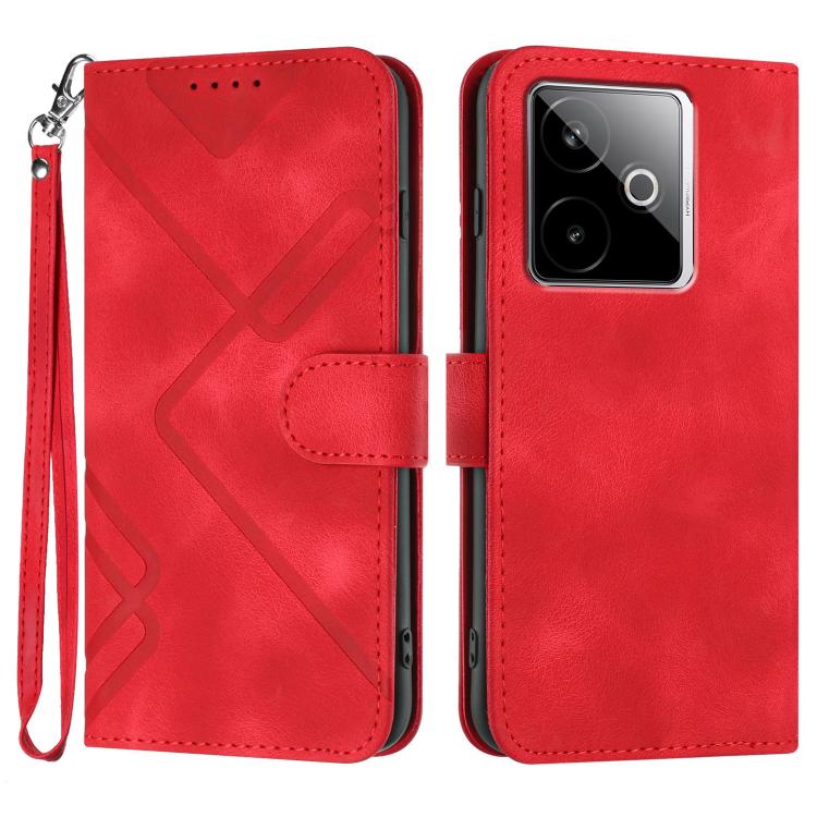 

For Realme GT 7 India Line Pattern Skin Feel Leather Phone Case(Red)