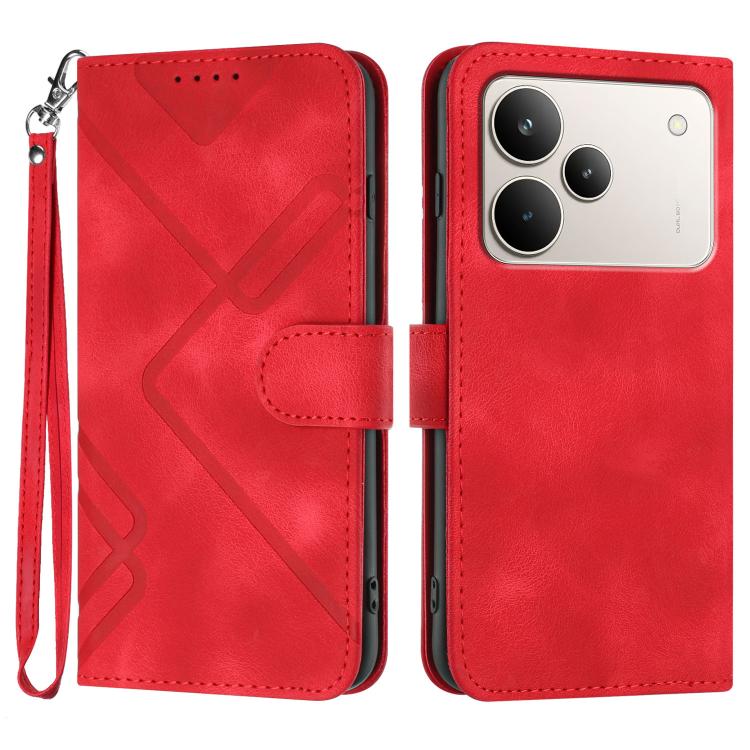 

For Realme P4 Pro 5G Line Pattern Skin Feel Leather Phone Case(Red)