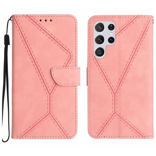 

For Samsung Galaxy S22 Ultra 5G Stitching Embossed Leather Phone Case(Pink)