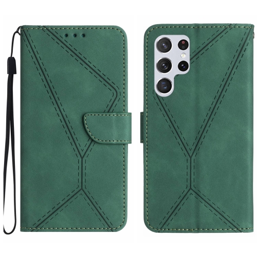 For Samsung Galaxy S22 Ultra 5G Stitching Embossed Leather Phone Case(Green) top quality small electromagnetic vibrating feeder shaking feeding machine h