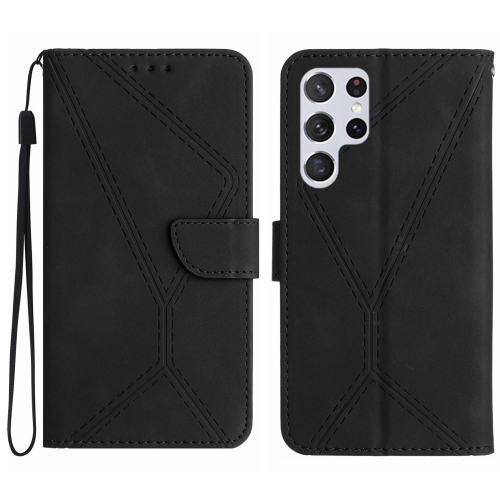 

For Samsung Galaxy S22 Ultra 5G Stitching Embossed Leather Phone Case(Black)