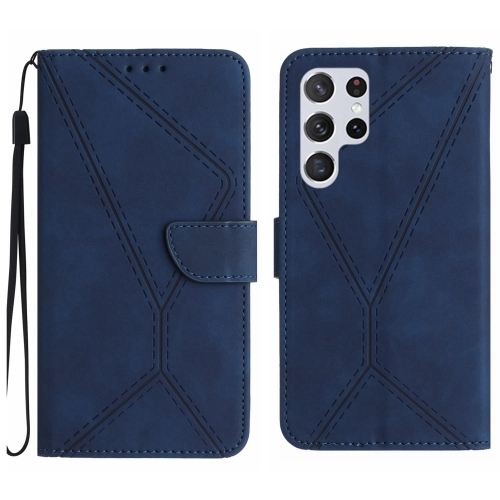 

For Samsung Galaxy S22 Ultra 5G Stitching Embossed Leather Phone Case(Blue)