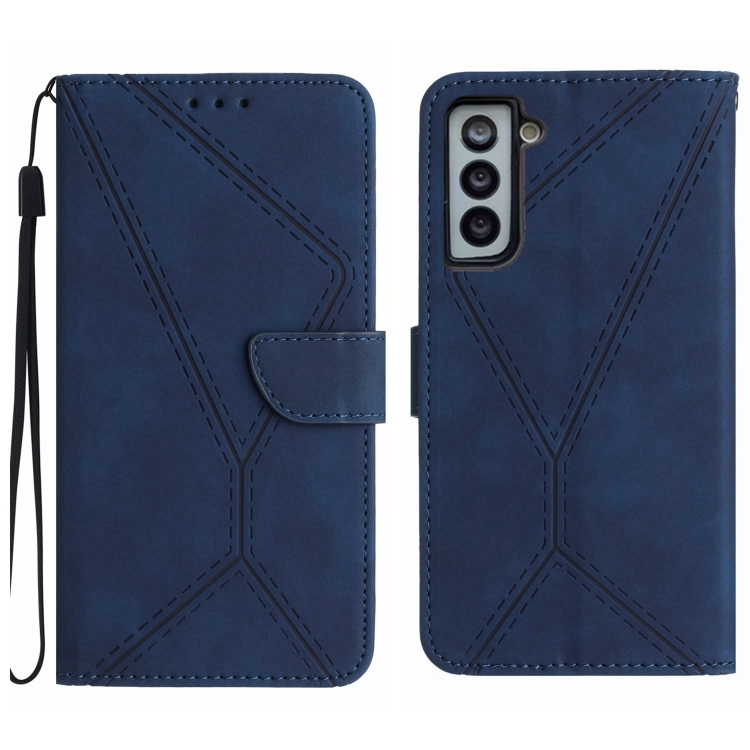 

For Samsung Galaxy S21 FE 5G Stitching Embossed Leather Phone Case(Blue)