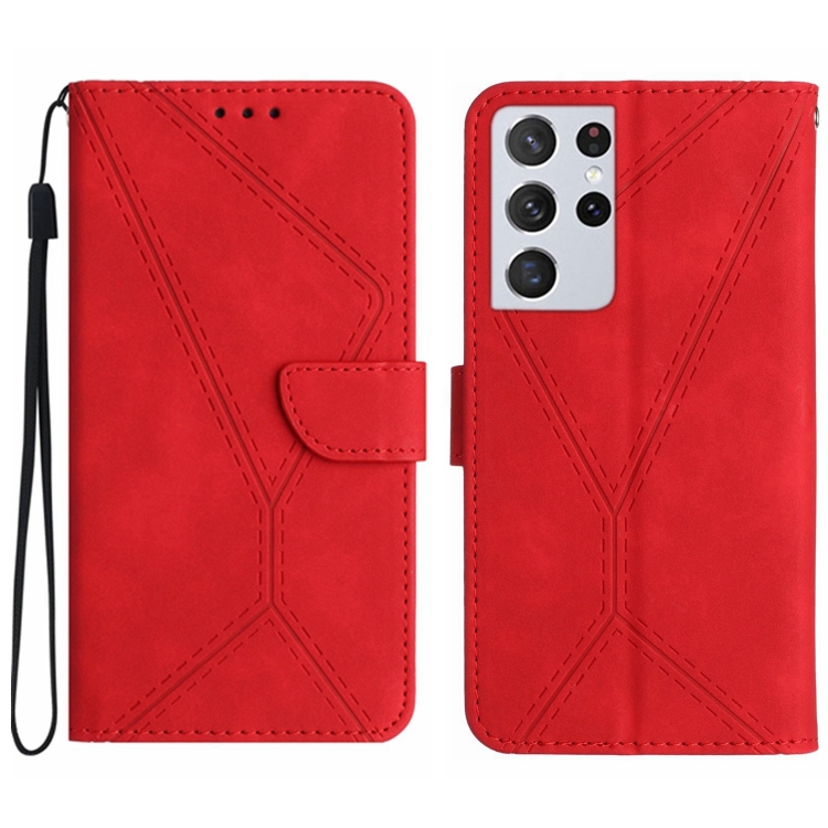 

For Samsung Galaxy S21 Ultra 5G Stitching Embossed Leather Phone Case(Red)