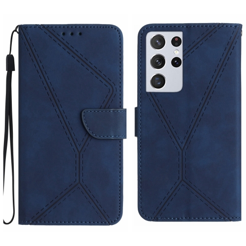 For Samsung Galaxy S21 Ultra 5G Stitching Embossed Leather Phone Case(Blue) top quality small electromagnetic vibrating feeder shaking feeding machine h