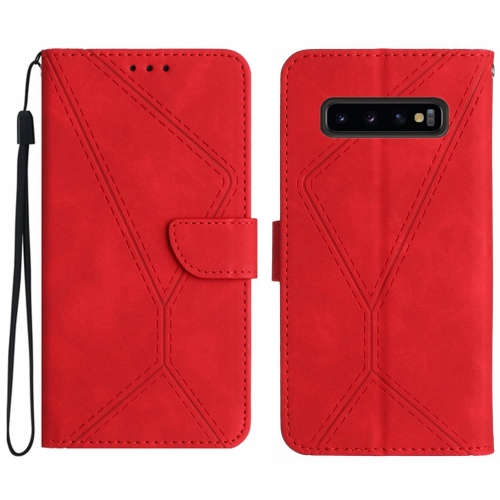 

For Samsung Galaxy S10 Stitching Embossed Leather Phone Case(Red)