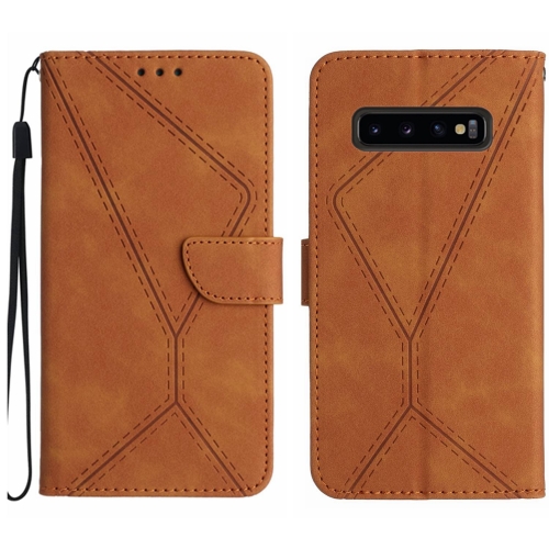 

For Samsung Galaxy S10 Stitching Embossed Leather Phone Case(Brown)