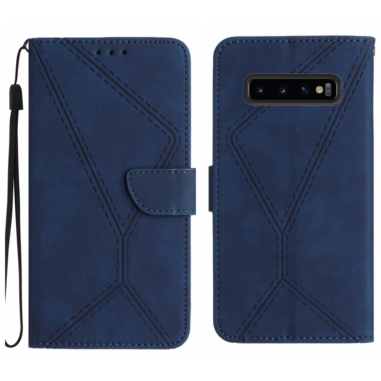 

For Samsung Galaxy S10 Stitching Embossed Leather Phone Case(Blue)